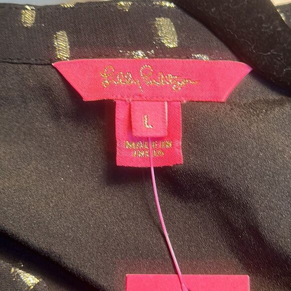 Lilly Pulitzer Rowe Long Sleeve Gold Metallic Polka Dot Top NWT - Picture 8 of 14